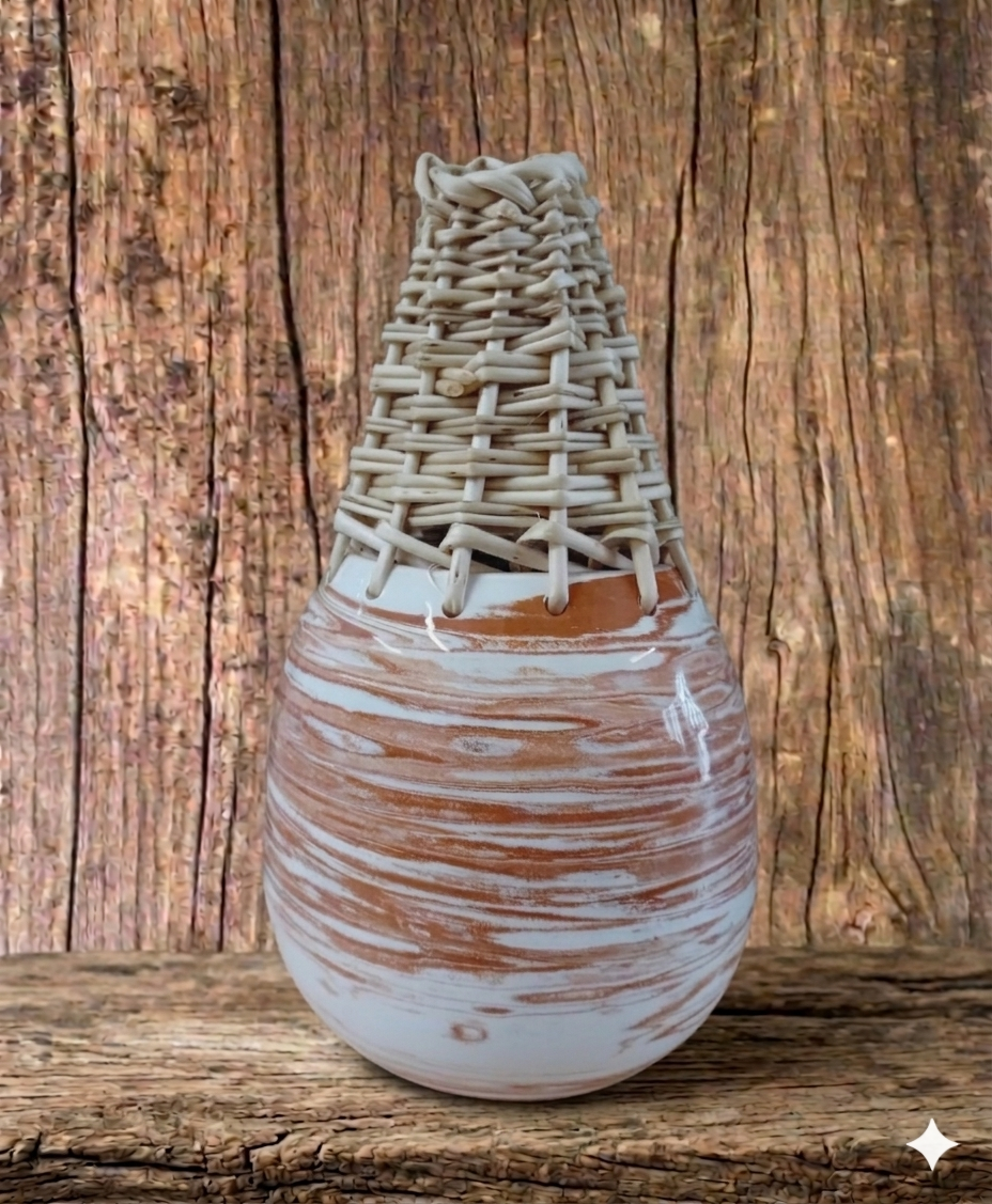 Vase en Terre mêlée et osier blanc